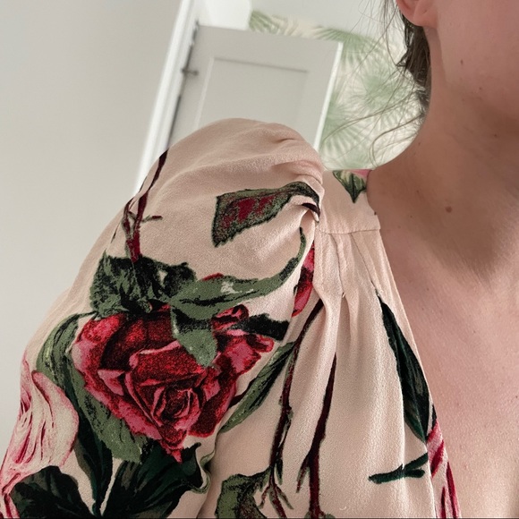 AFRM Floral Wrap Tie Dress beach coverup XS puff shoulder pink rose - Picture 15 of 17